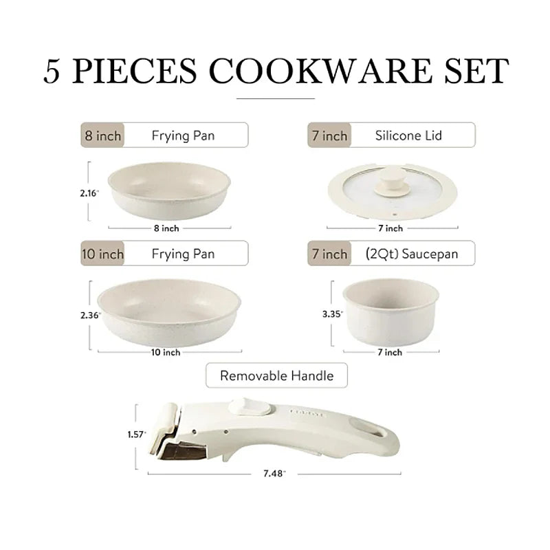 NNEOBA 5-Piece Non-Stick Cookware Set Aluminum Alloy Pots and Pans with Lids White